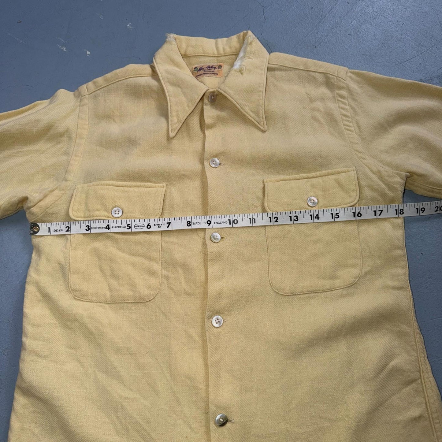 Vtg 50s Rockabilly Butter Yellow Board Shirt Shacket 2-Pocket Straight Hem S