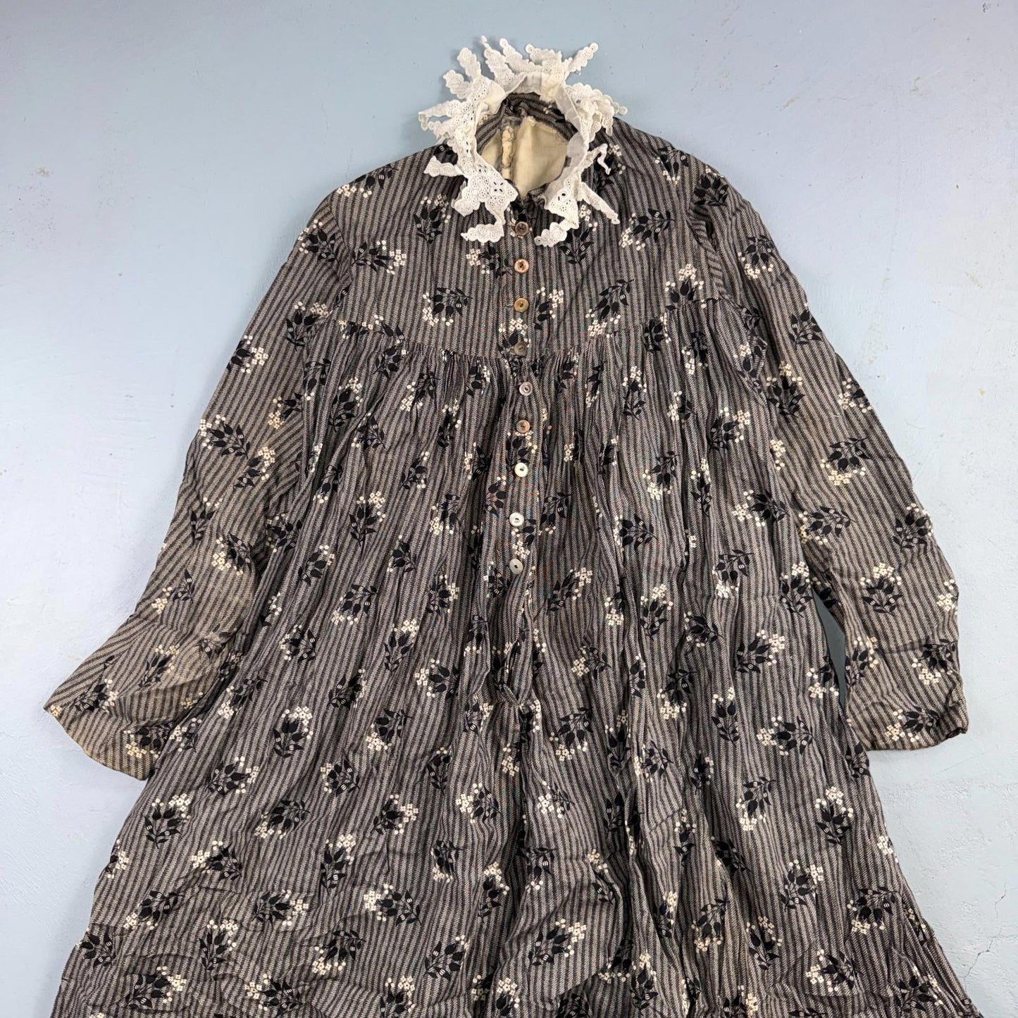 Antique Edwardian 1800s Calico Day Dress House Farm Dress Victorian 1900s Lace
