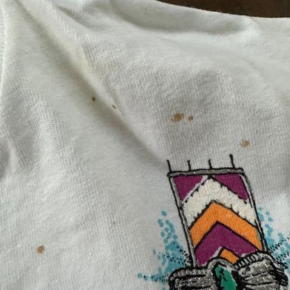 Traditional White Vintage T Shirt Art Necklace Tribal Drive 90s Single Stitch