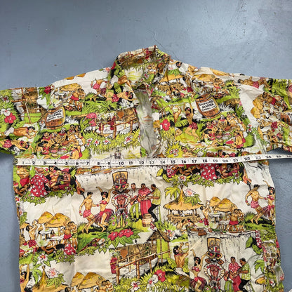 VTG 50s Hawaiian Aloha Shirt Dance Rockabilly Novelty Print Pinup Pin Up Girls
