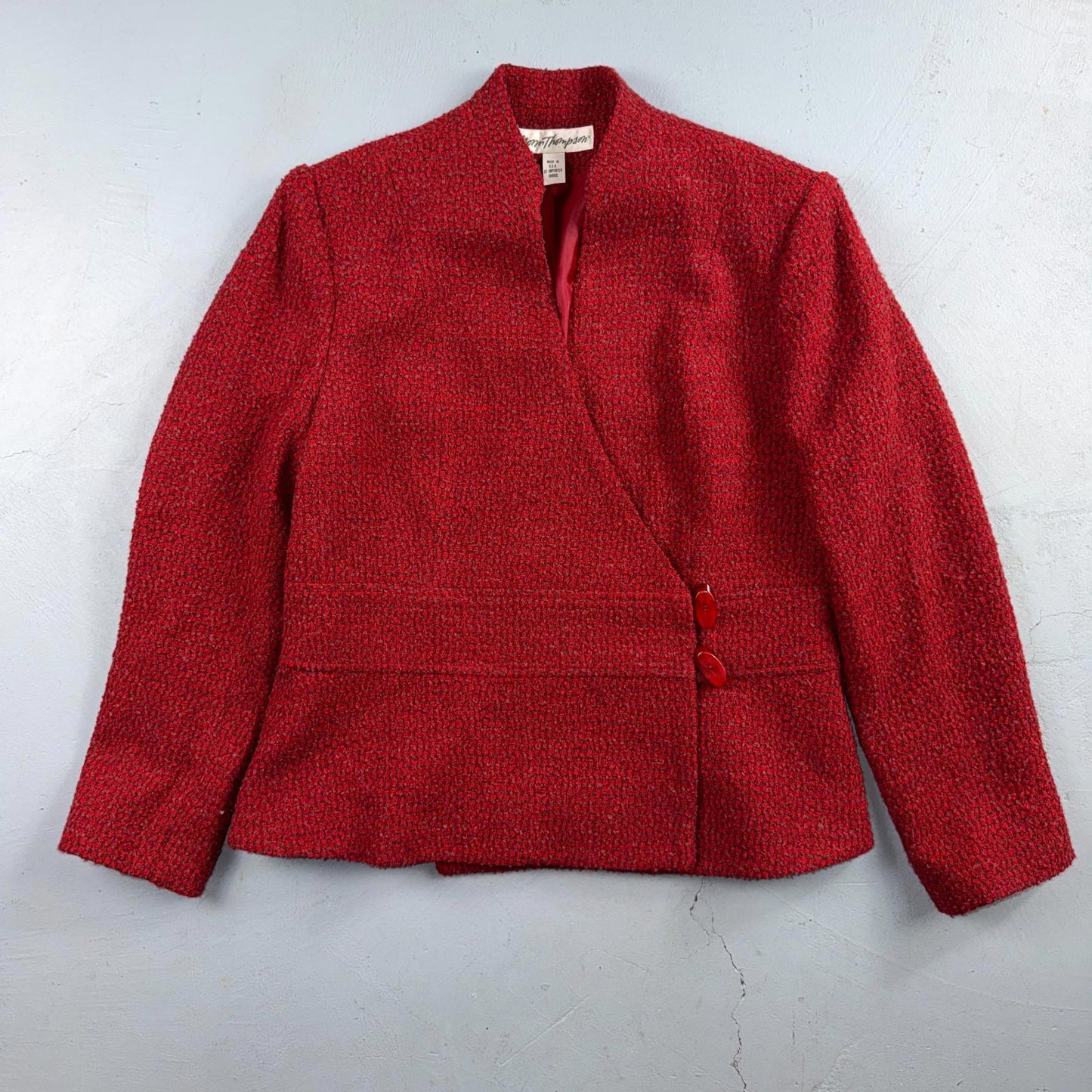 VTG 90s Norm Thompson Womens Red Jacket Blazer Wrap Wool Size 12 Casual Chic