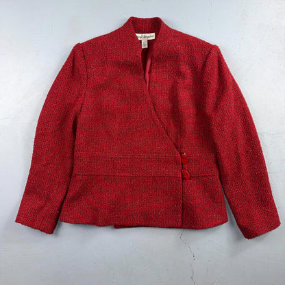 VTG 90s Norm Thompson Womens Red Jacket Blazer Wrap Wool Size 12 Casual Chic