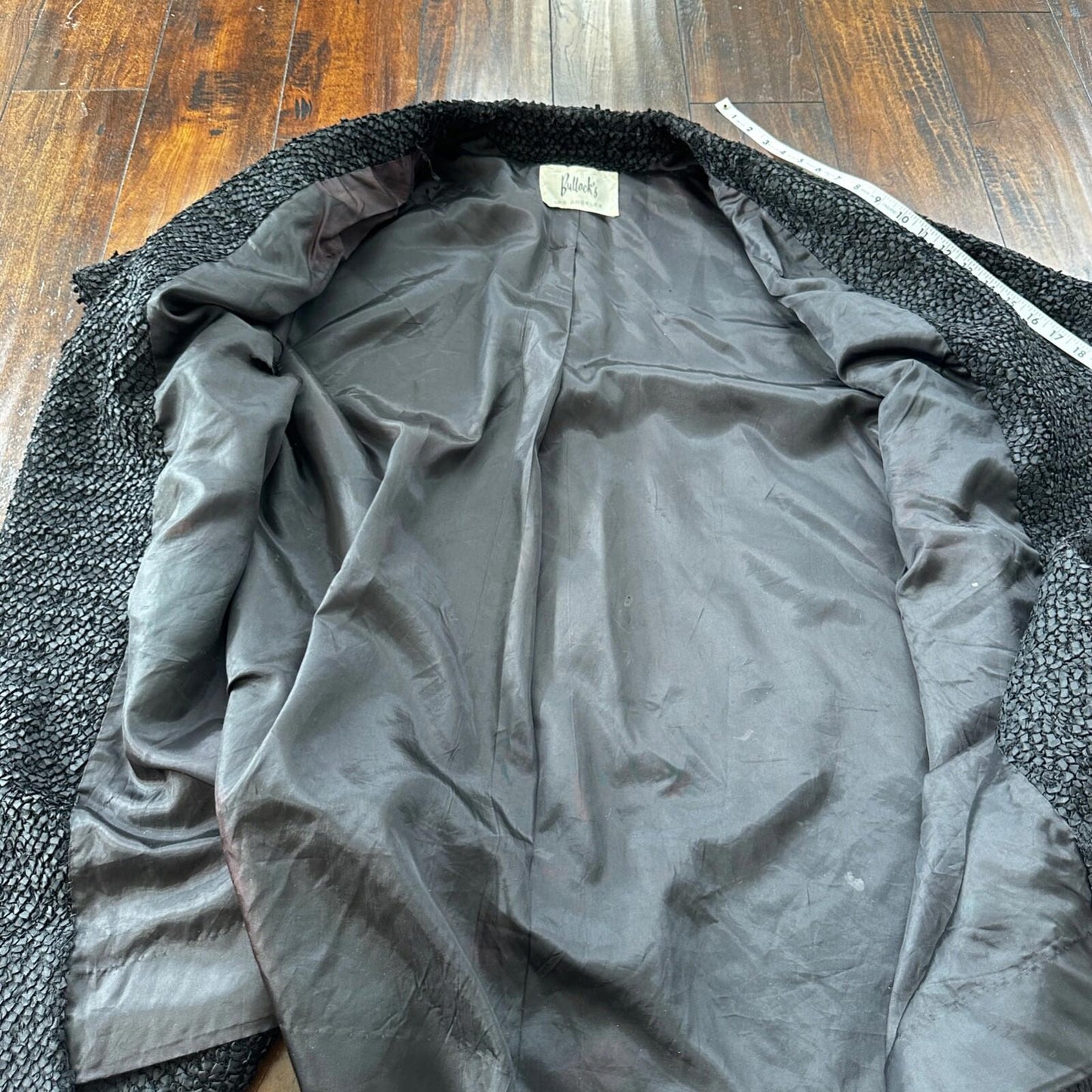 VTG 1960s Bullock’s Womens Shrug Coat Jacket Cute Fall Poly Black Rockabilly 60s