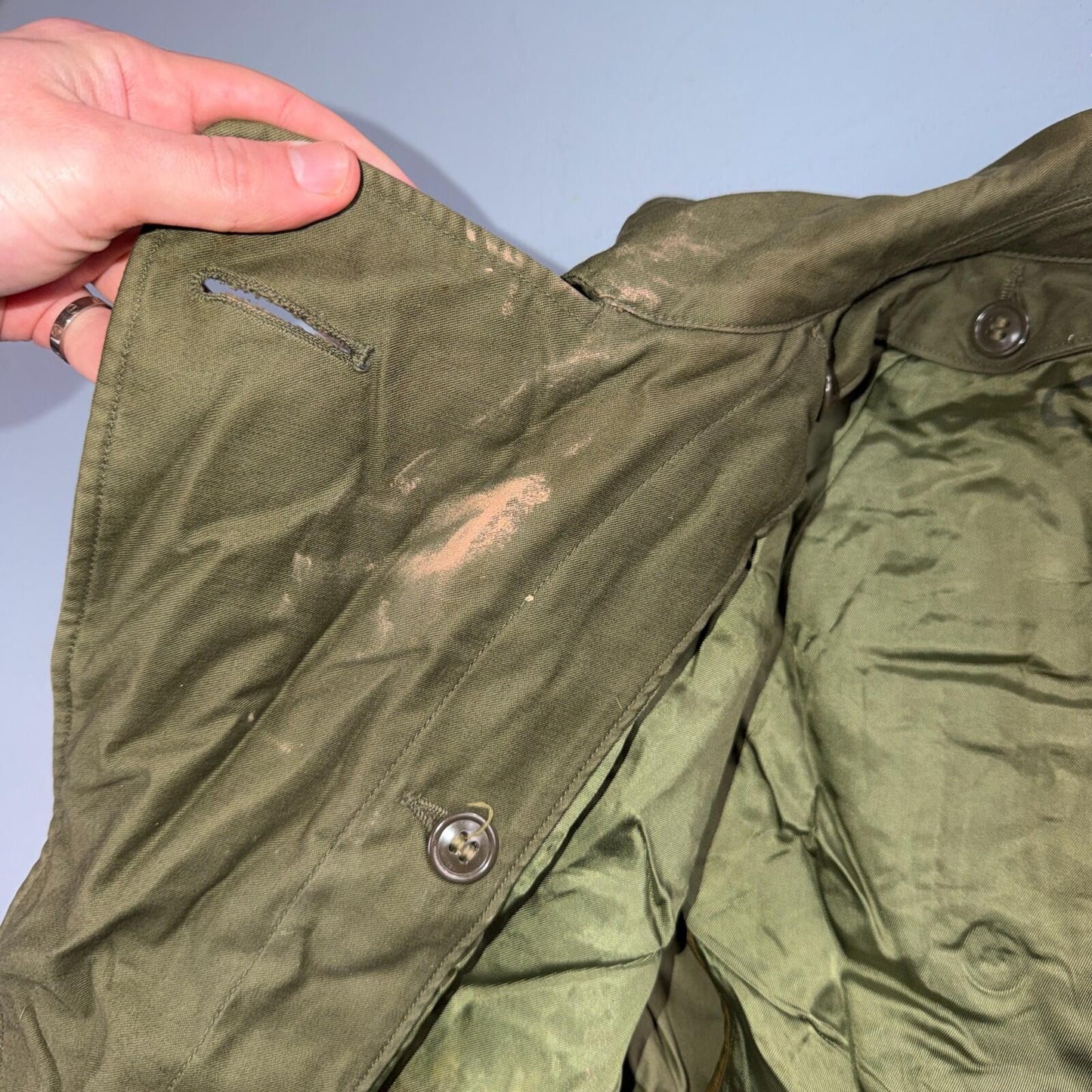1950s Korean War US Military Wool Lined Overcoat Belted Trench Coat Small VTG