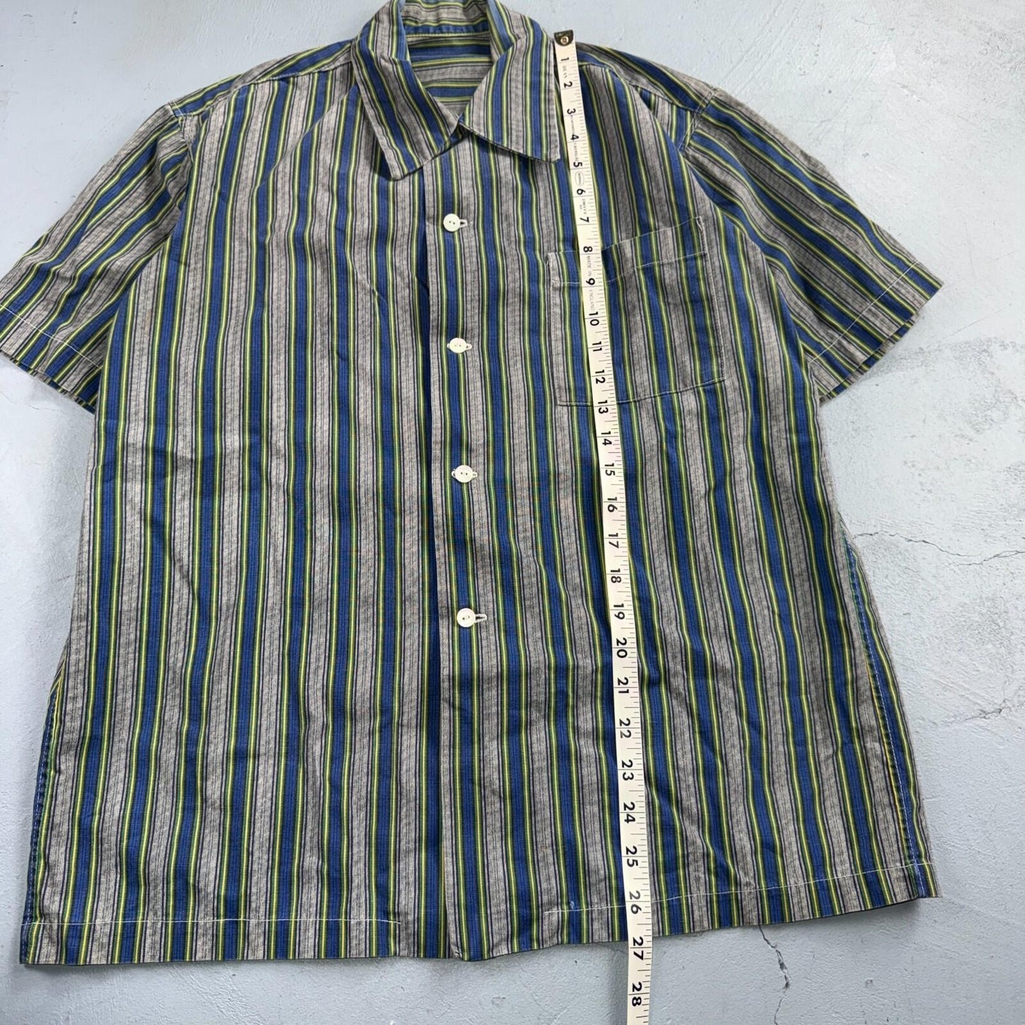 Vintage 50s 60s Striped Bowling Shirt Size M Rockabilly Loop Collar Handmade