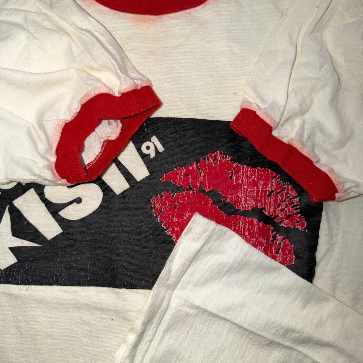 Keep On Kissing FM 91 VTG T Shirt 1991 90s Ringer XL USA Kisn Portland Oregon