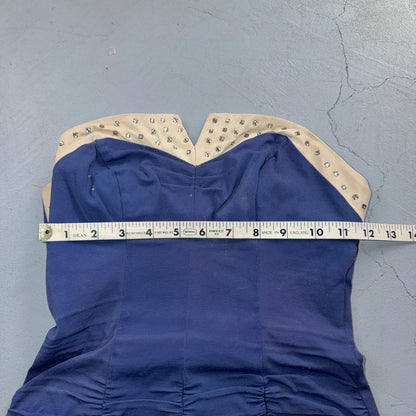 Alix Of Miami Rhinestone 1950s VTG Bathing Suit Swimsuit Hollywood Swim Wear Blu