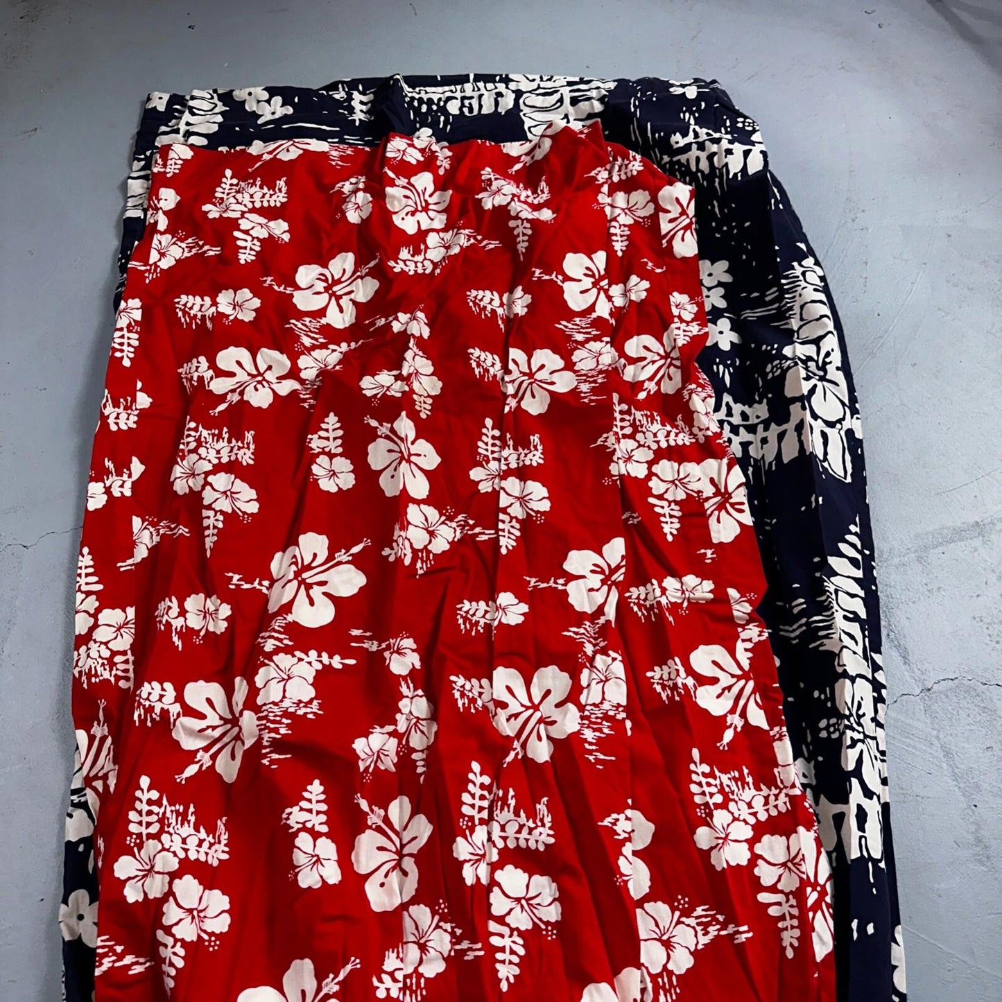 Vintage 60's Ui-Maikai Barkcloth Red and Blue Hawaiian Dress Lot Needs Repairs