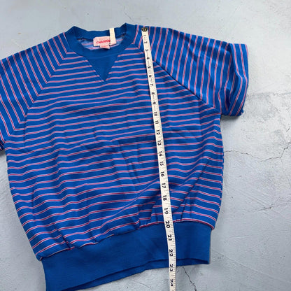 Charisma Striped Pullover Sweater Blue Aqua Ski Short Sleeve 1980s Euro VTG