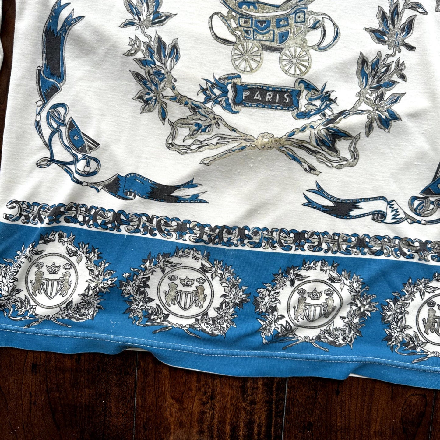 Paris France Victorian Vintage T Shirt Long Sleeve Pattern Blue Cool Rap Music