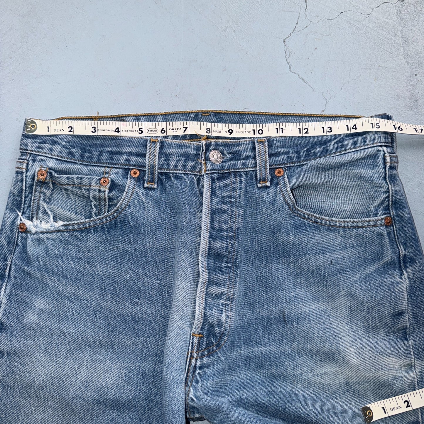 Levis 501 Vintage 90s USA XX Straight Leg Jeans Blue Light Wash 34x33 Act 31x29