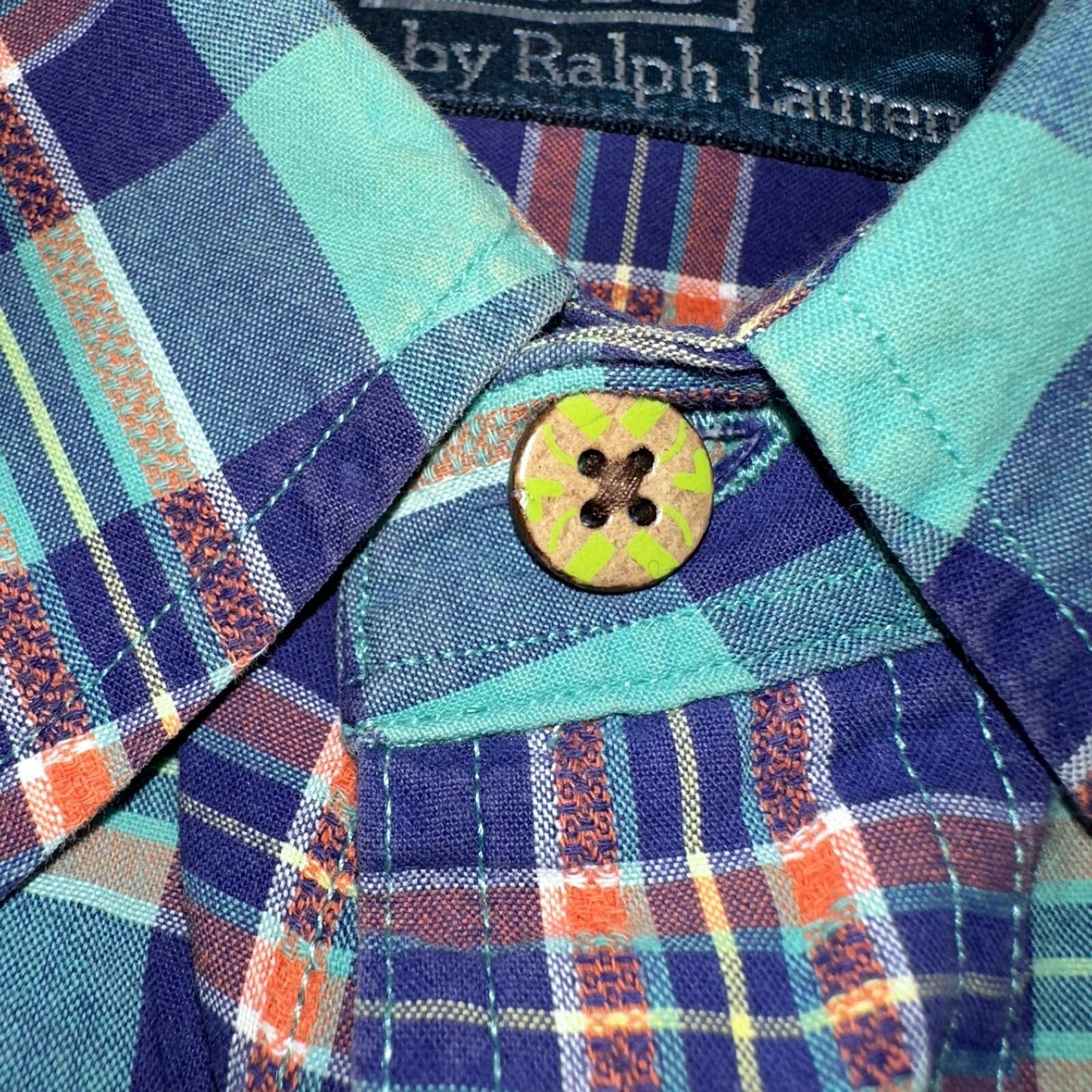 Polo Ralph Lauren Mens Long Sleeve Button Down Shirt Size M Plaid Green Blue