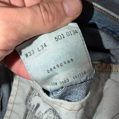 Levis 501 Vintage Y2K 90s XX Straight Leg Jeans Blue Light Wash 33x34 Act 32x32