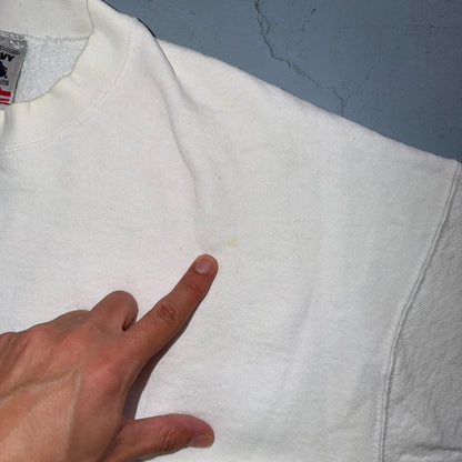 VTG Blank White Sweatshirt Fruit Of The Loom Heavy USA Made XL Flag Crewneck