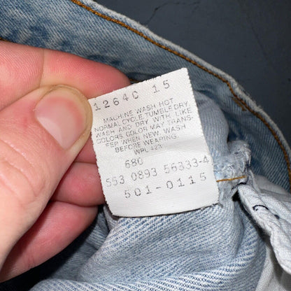 Levis 501 Vintage 90s USA XX Straight Leg Jeans Blue Light Wash 30x34 Act 28x29