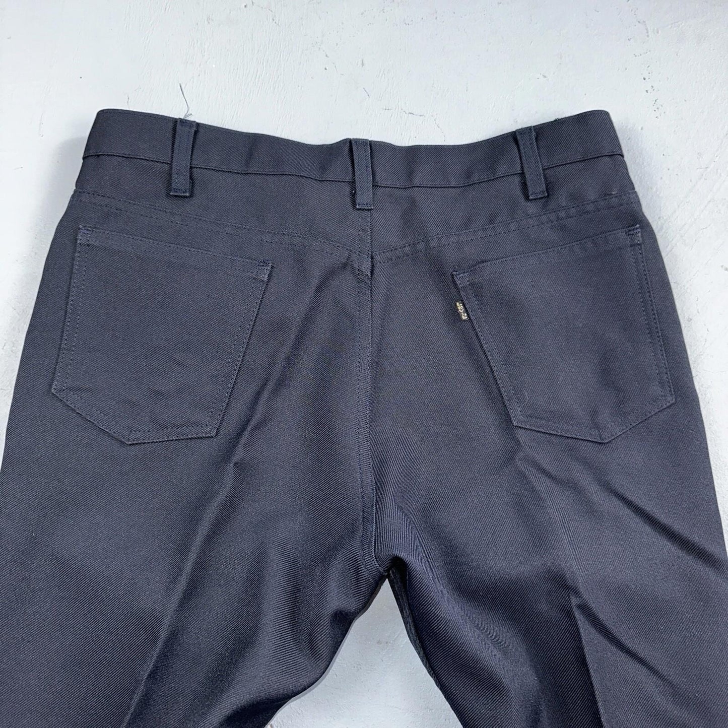Levis 70s USA 517 36x32 Bootcut Pants Navy Blue Polyester Slacks Vintage 34x27