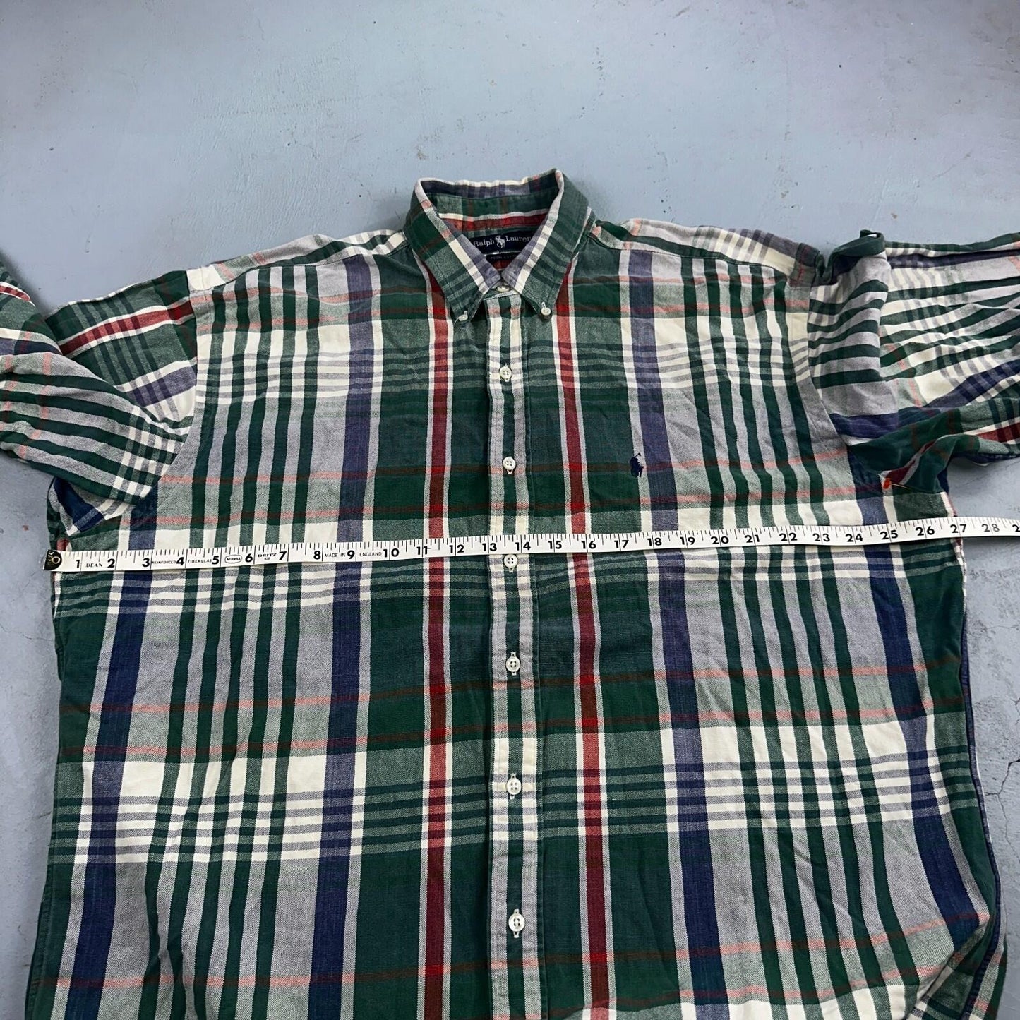 Ralph Lauren Heavy Cotton Button Down Casual Plaid Shirt Men Size XL Green VTG