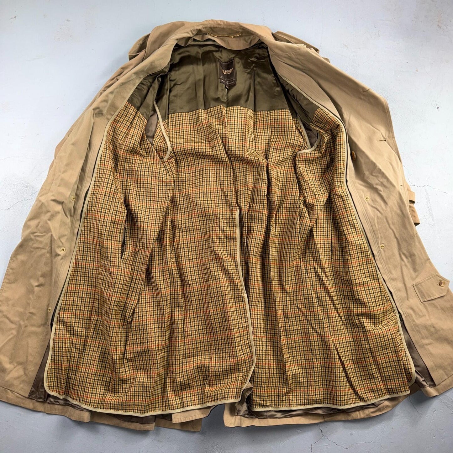 Paul Stuart Double Breasted Men’s Lined Trench Coat Sz 42 Beige Classic Jacket