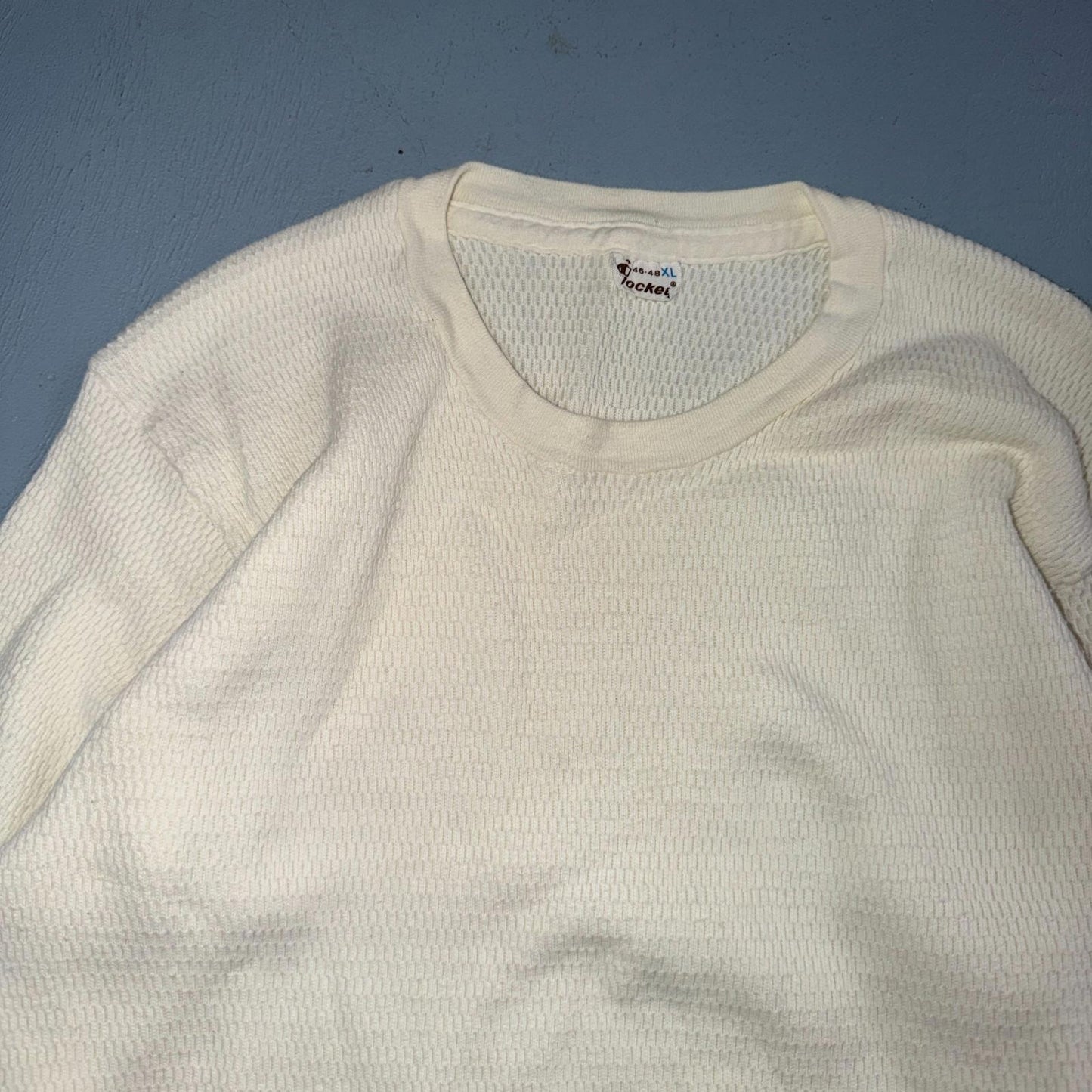 Jockey VTG 1960s Shirt Ivory Waffle Knit Thermal Underwear Long Sleeve XL