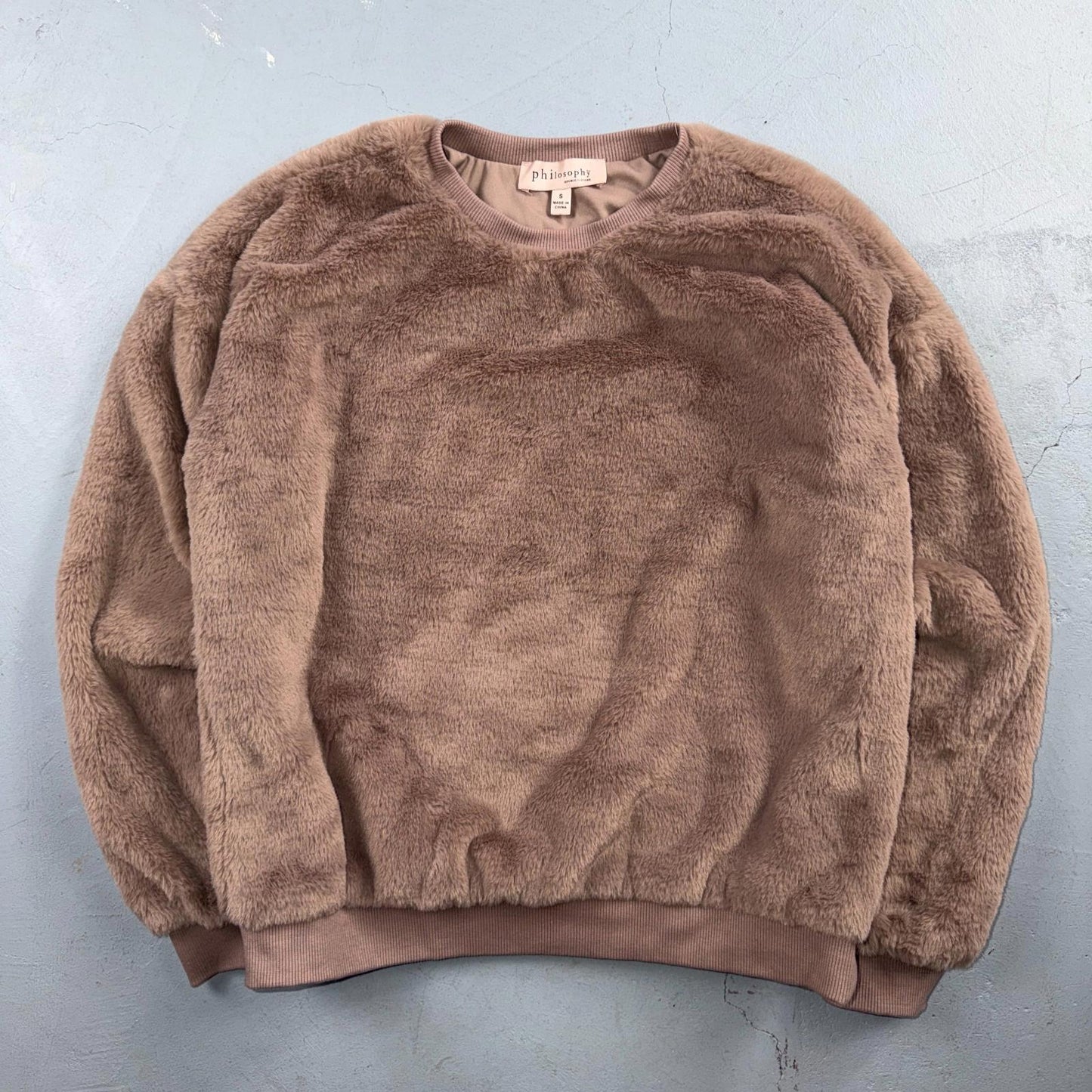Womens Philosophy Sable Brown Faux Fur Soft Sweater Size Small Cozy Warm