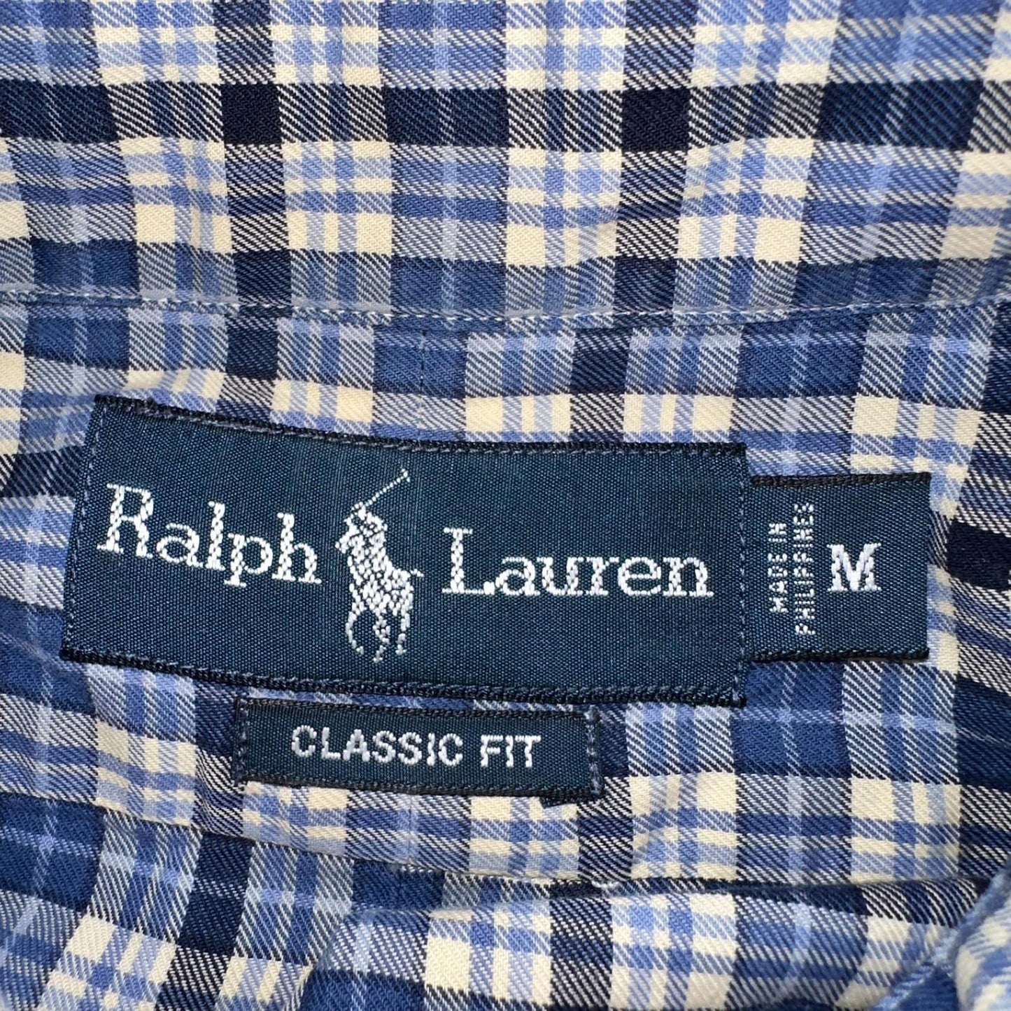 Ralph Lauren Button Up Shirt Men’s M Blue White Checker Plaid Long Sleeves
