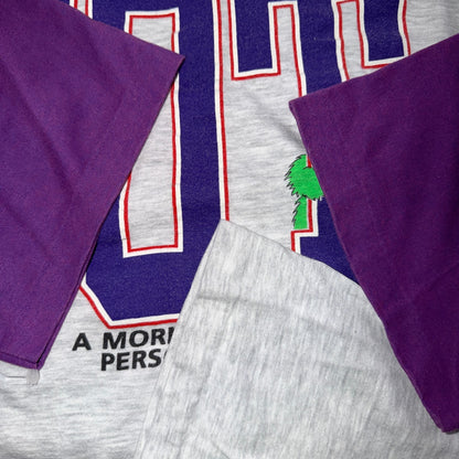 Vintage NOT A Morning Person Monster T Shirt Purple Sleeves 90s XL Funny Humor