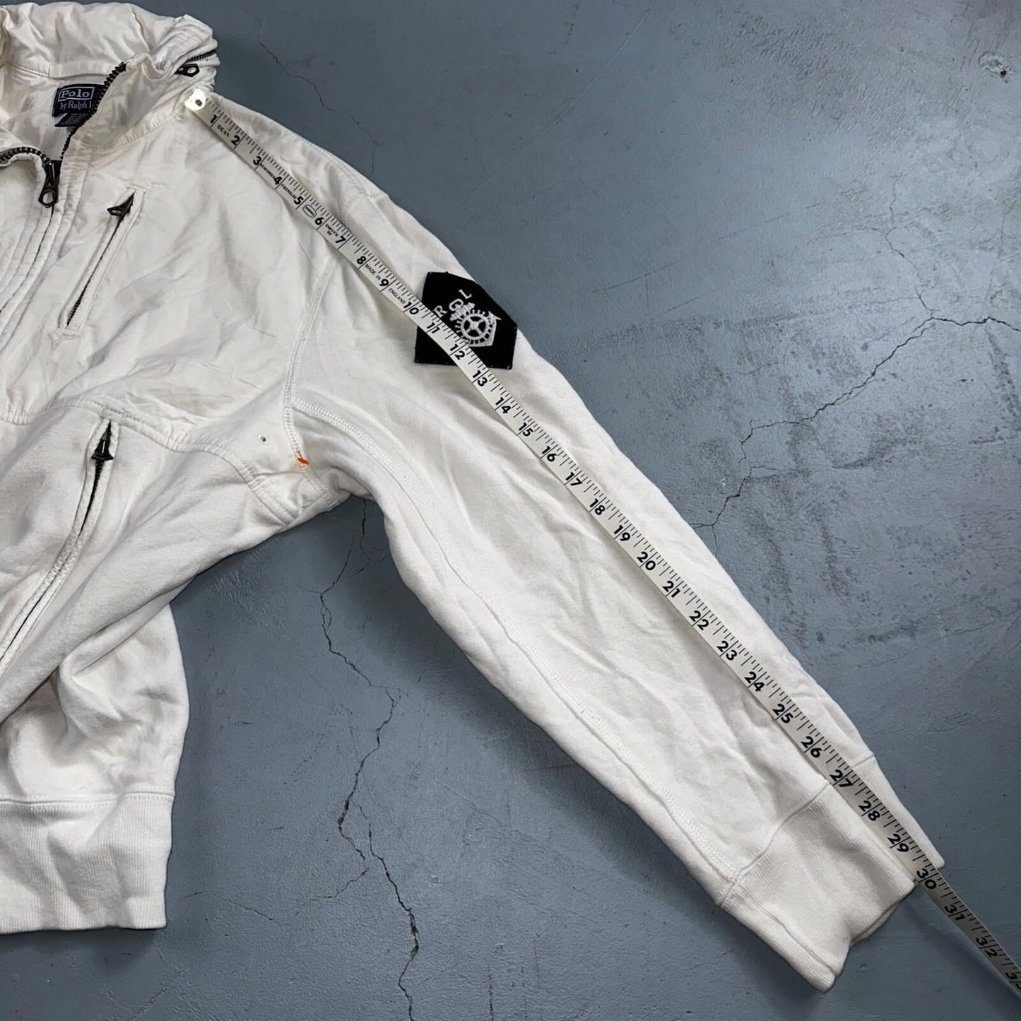 Polo Ralph Lauren VTG 90s Men's L White Blue RL Logo Jacket Coat Yacht Hooded
