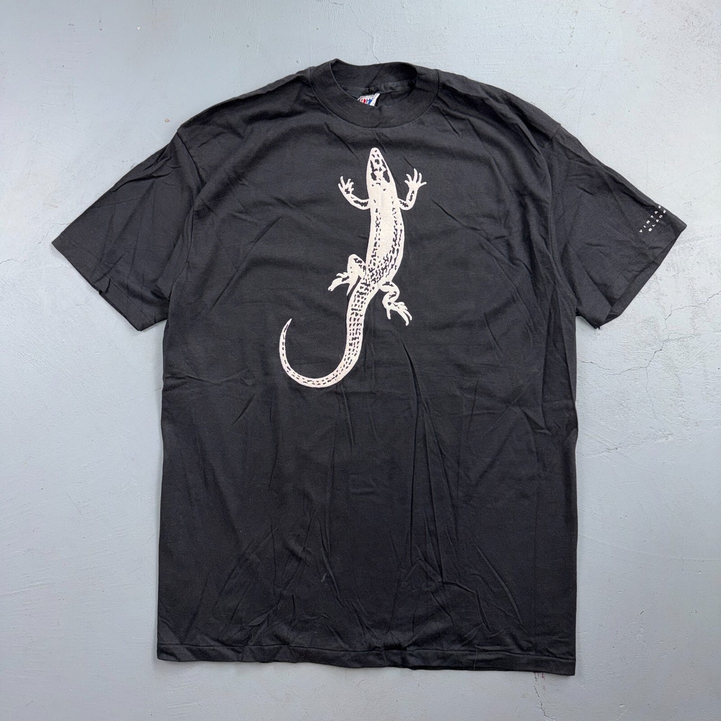 VTG 90s Minimal Lizard Graphic T Shirt Nature Reptile Desert Southwest Art Black