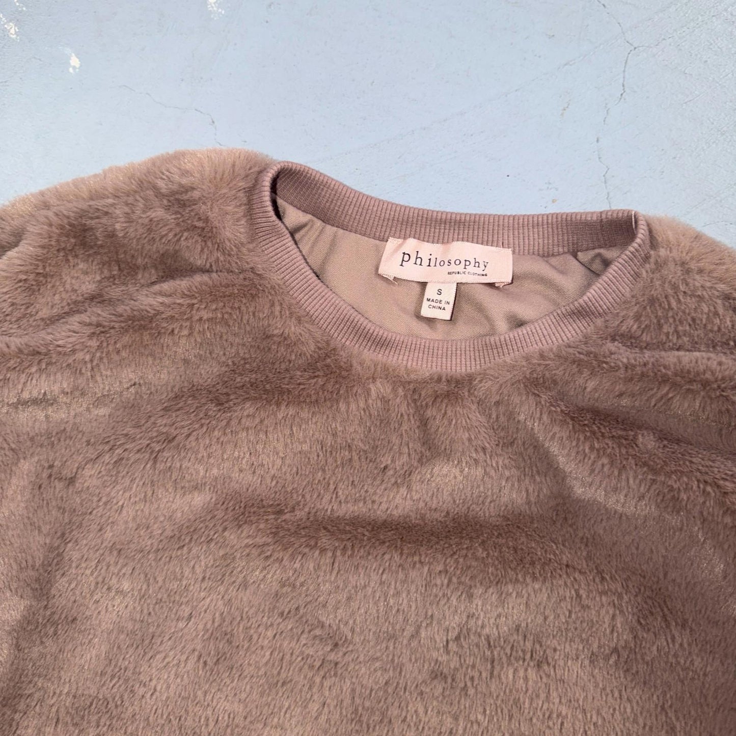 Womens Philosophy Sable Brown Faux Fur Soft Sweater Size Small Cozy Warm