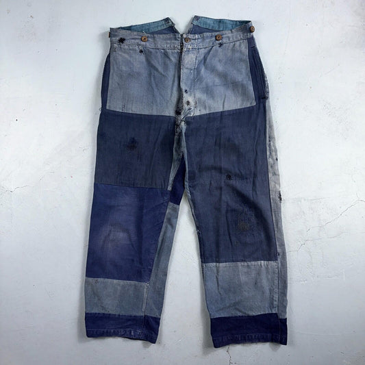 Vintage 1930s 1940s Buckleback Pants Denim Navy Blue Dungaree 30s 40s Rockabilly