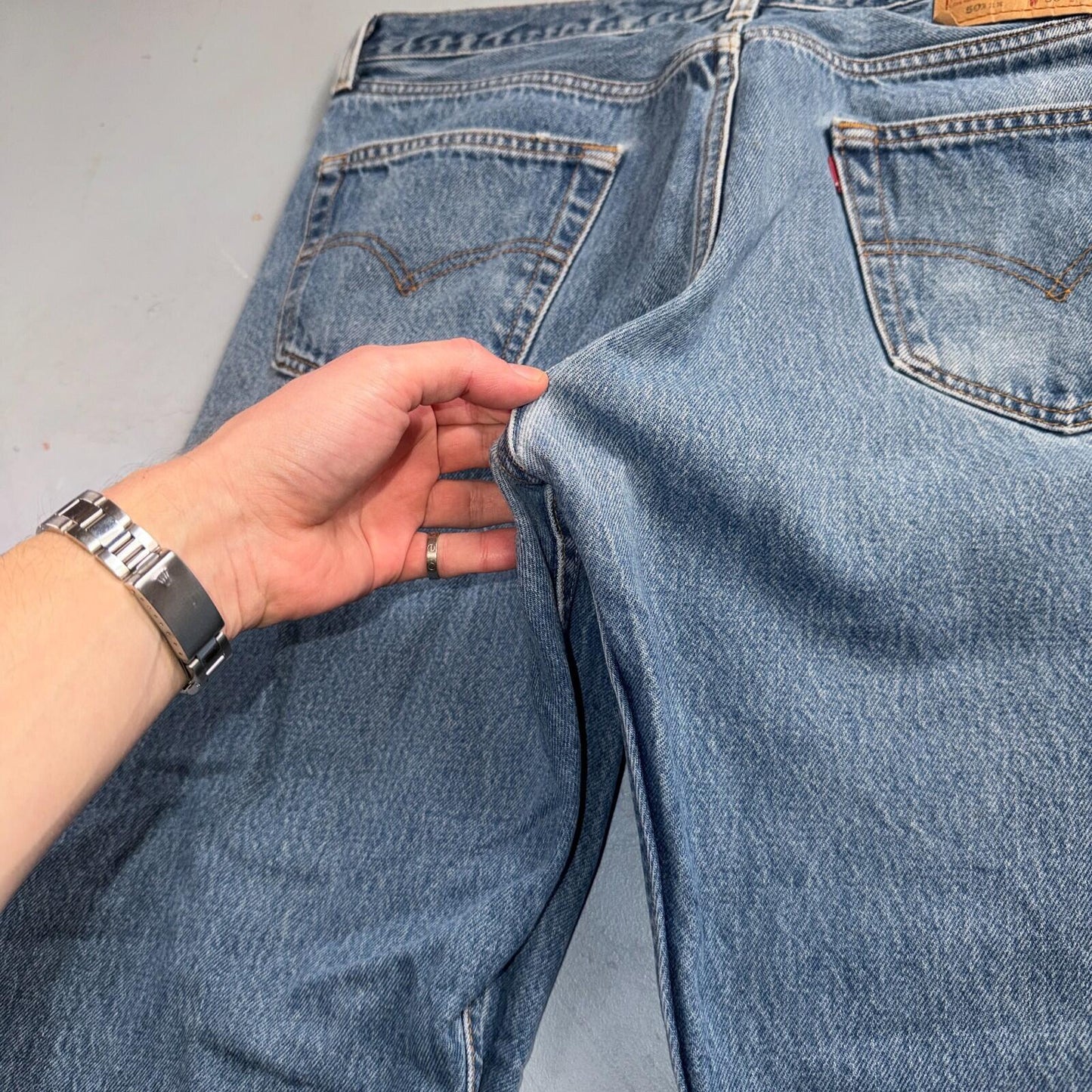 Levis 501 Vintage 90s USA XX Straight Leg Jeans Blue Light Wash 38x30 Act 35x27