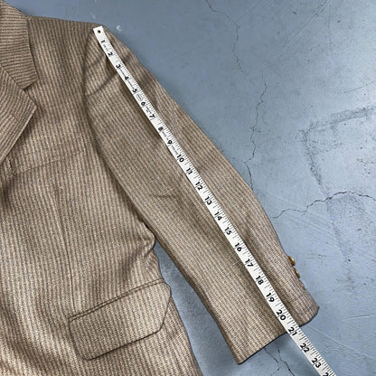 VTG Mens Suit 40S Jacket Sport Coat Rockabilly 80s 90s Wool Stripe Brown Short