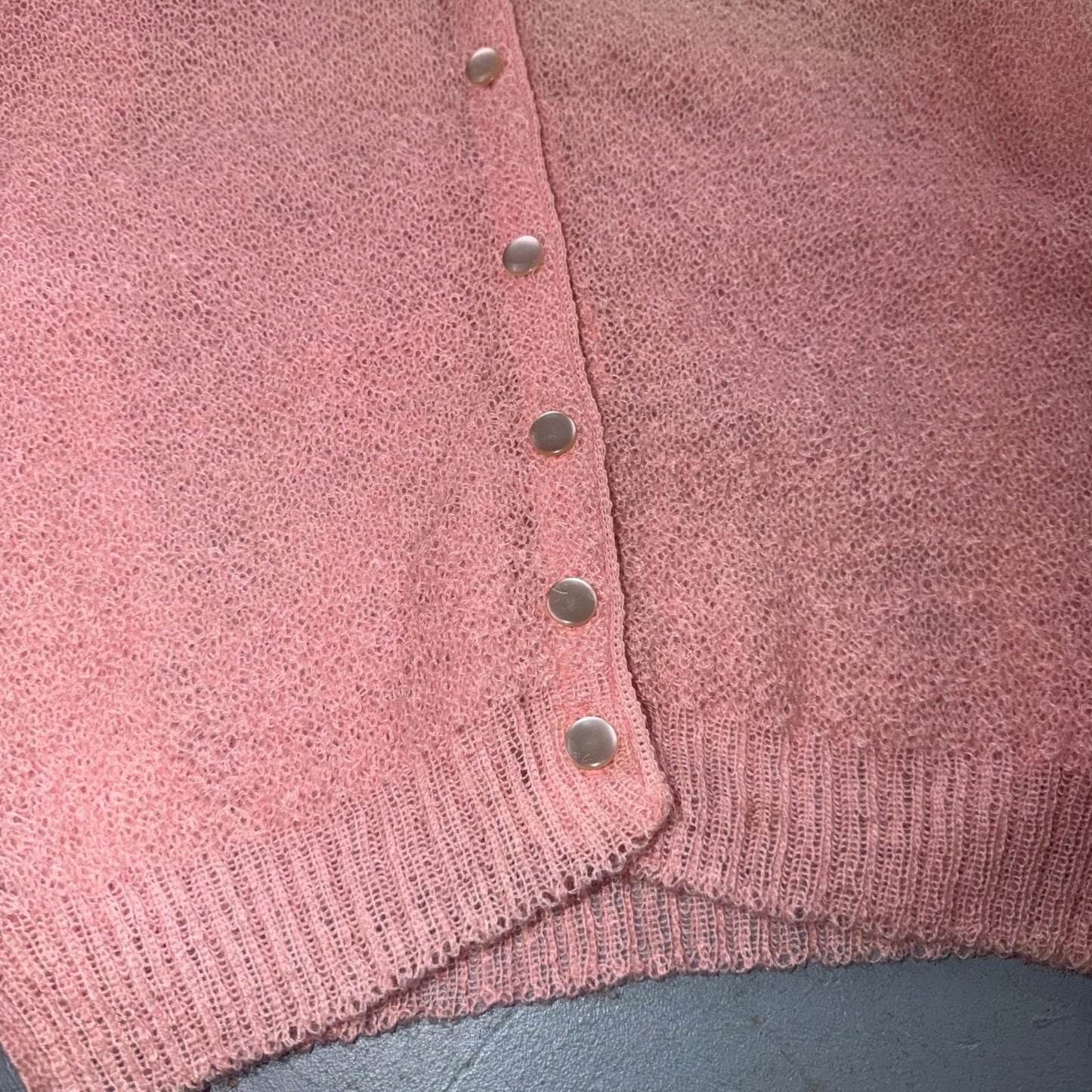 VTG Pink Mohair Cardigan Sweater 50s 60s Fuzzy Knit Button Front Airy Rockabilly