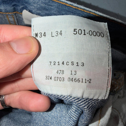 Levis 501 Vintage Y2K 90s XX Straight Leg Jeans Blue Light Wash 34x34 Act 31x30