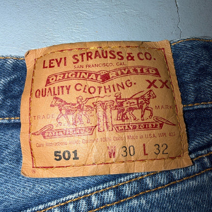 Levis 501 Vintage 90s USA XX Straight Leg Jeans Blue Med Wash 30x32 Act 28x30