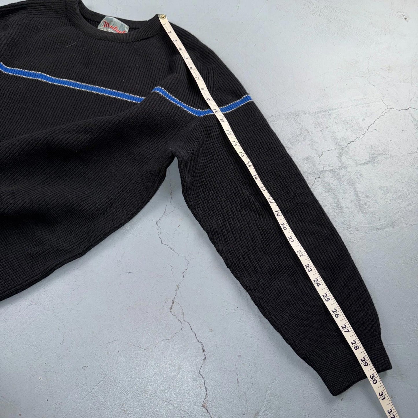 Montant Pull Wool Ski Sweater VTG 60s Blue Stripe Made in France Mens Rockabilly