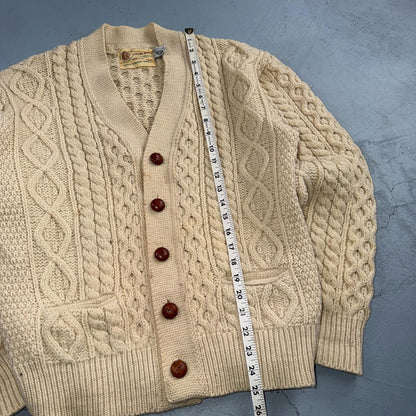 Bemidji VTG Woolen Mills Cream Cable Knit Cardigan Sweater Fisherman Boho 1970s