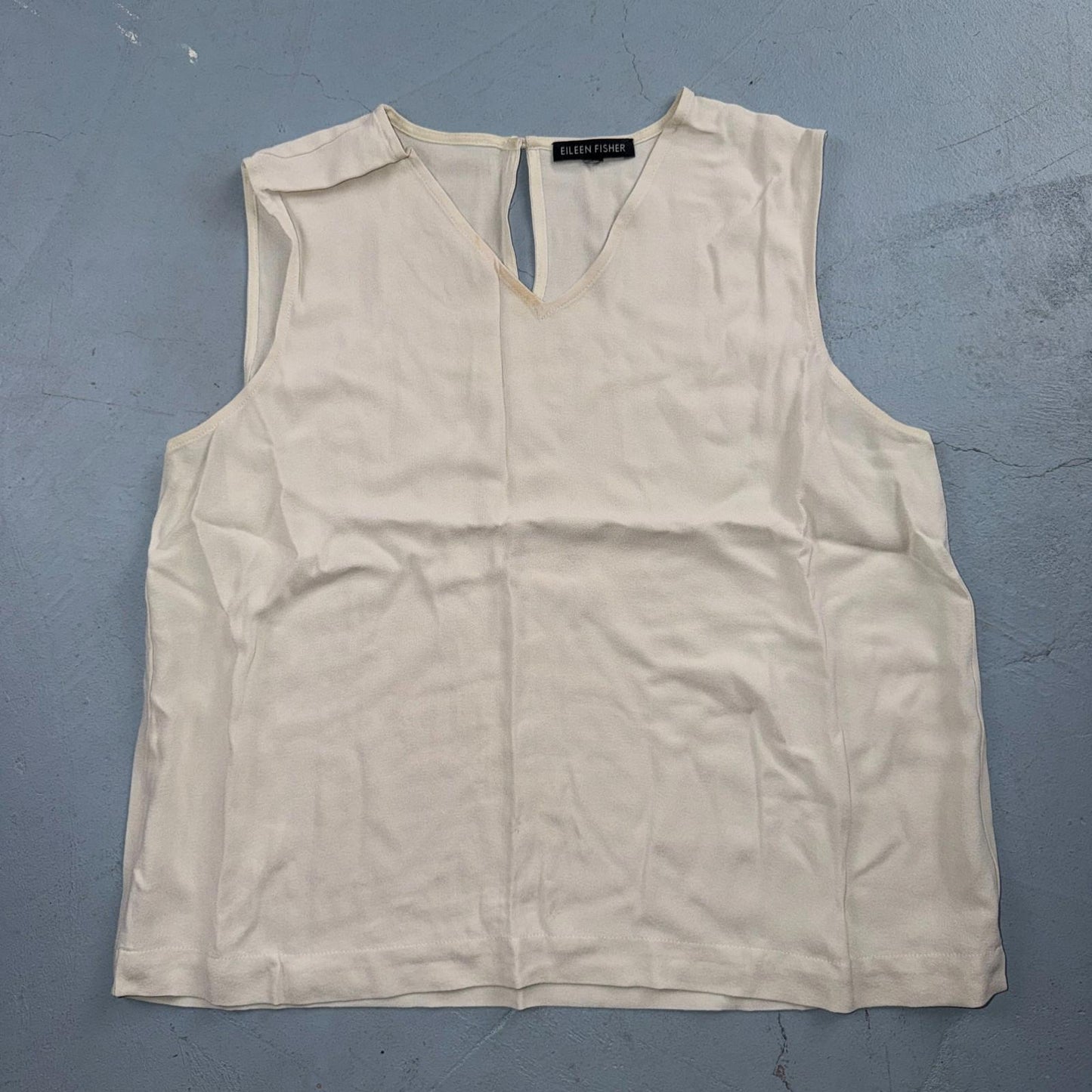 Eileen Fisher Shirt Womens XS Ivory Silky Minimalist Classic V Neck Sleevless