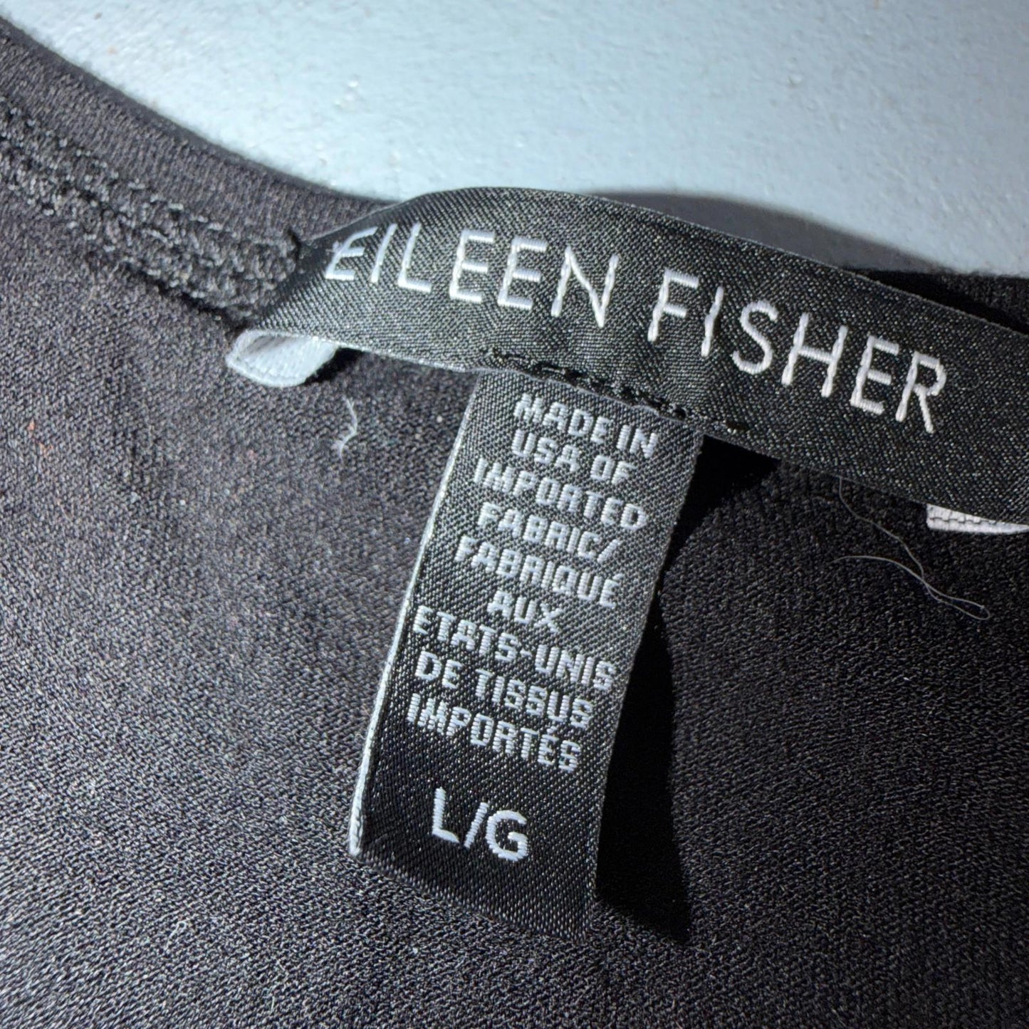 Eileen Fisher Tunic Dress Size Large L Black Stretch Knit Short Sleeve