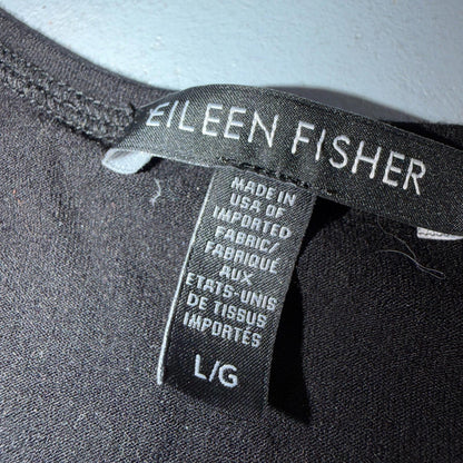 Eileen Fisher Tunic Dress Size Large L Black Stretch Knit Short Sleeve