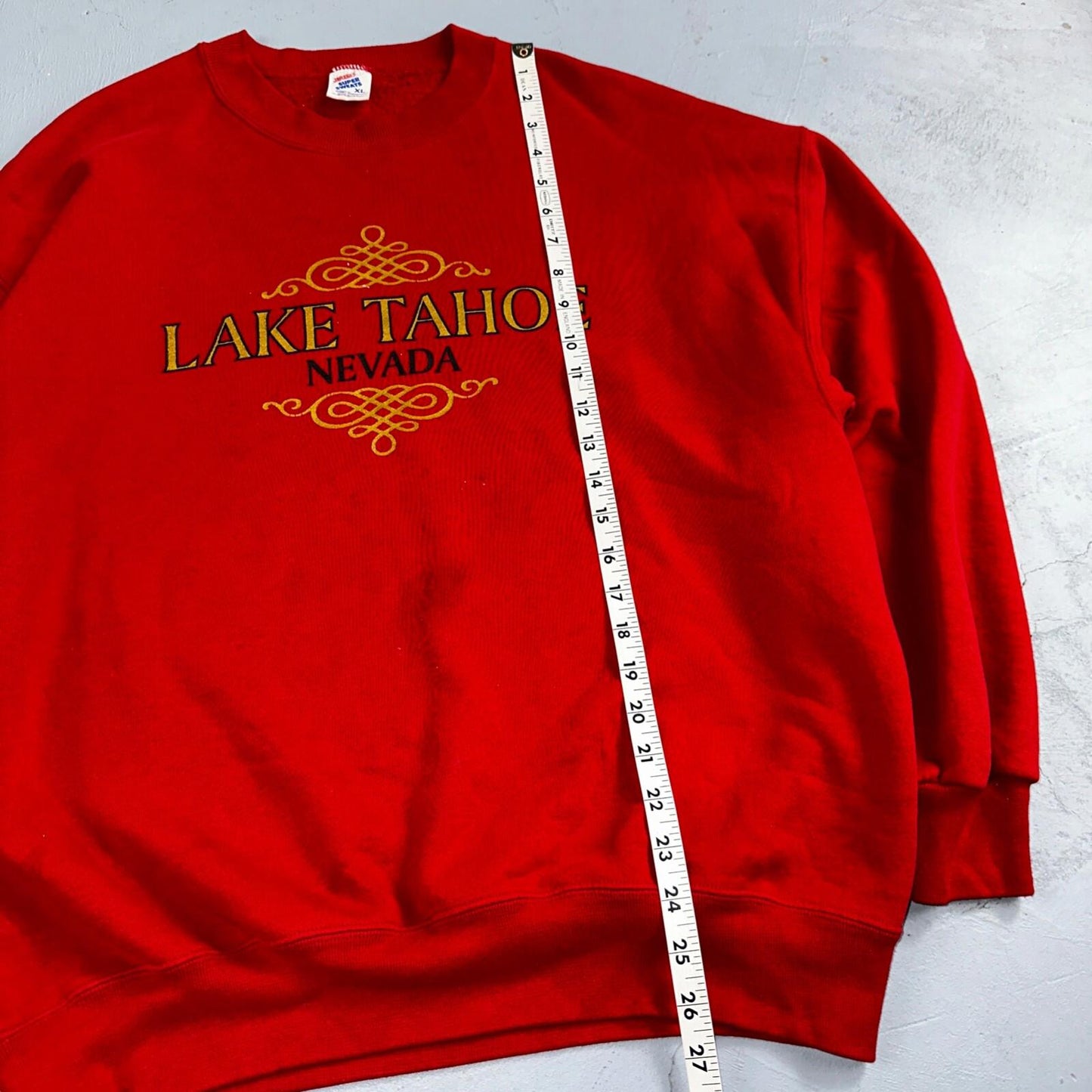 Lake Tahoe Sweatshirt 90s VTG Crewneck Nevada Basic Red JERZEES Sweat XL