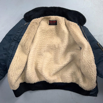 Vintage Wear-Guard Jacket Mens M Blue Bomber Faux Fur Collar Sherpa USA 80s