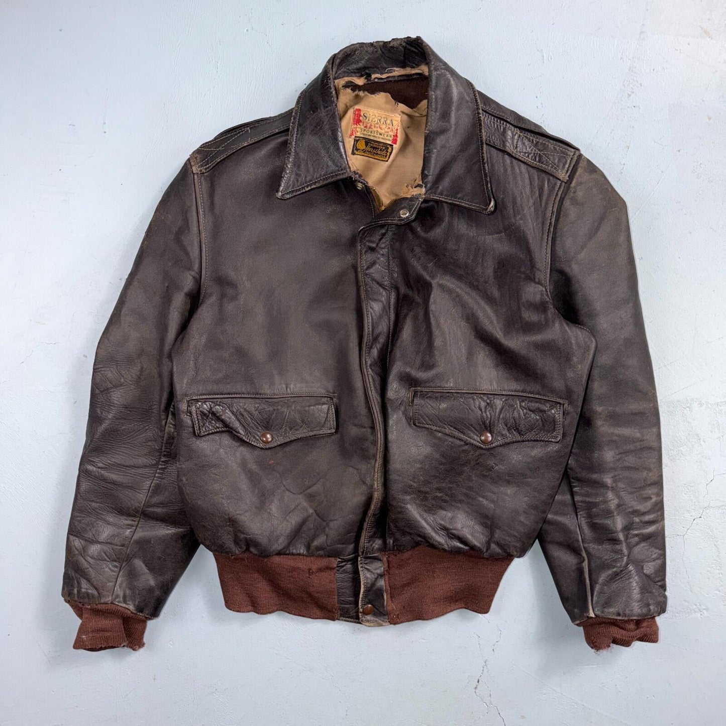 VTG 50s Sierra Sportswear Horsehide Leather Jacket Distressed Buco A2 Bomber
