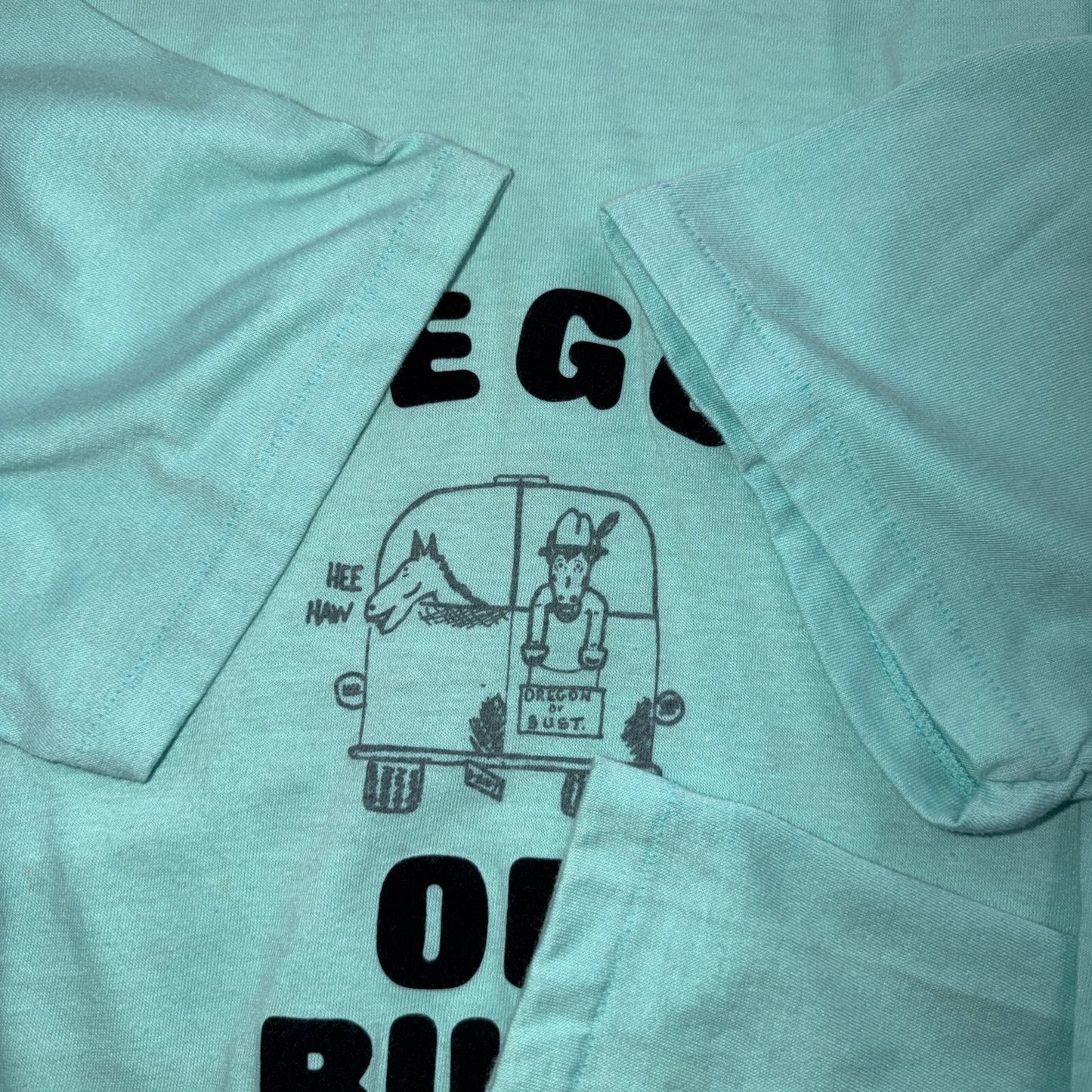 Oregon Or Bust Funny VTG T Shirt Single Stitch Text Horse Donkey Farmer Animals