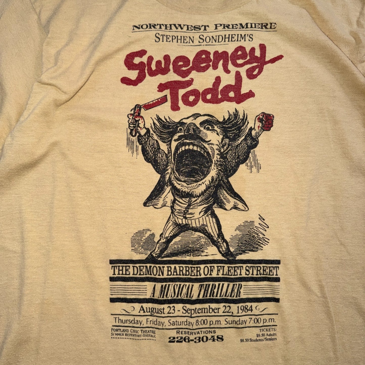 Sweeney Todd Rare 1984 VTG T Shirt Portland Oregon Promo Movie Theatre Art 80s