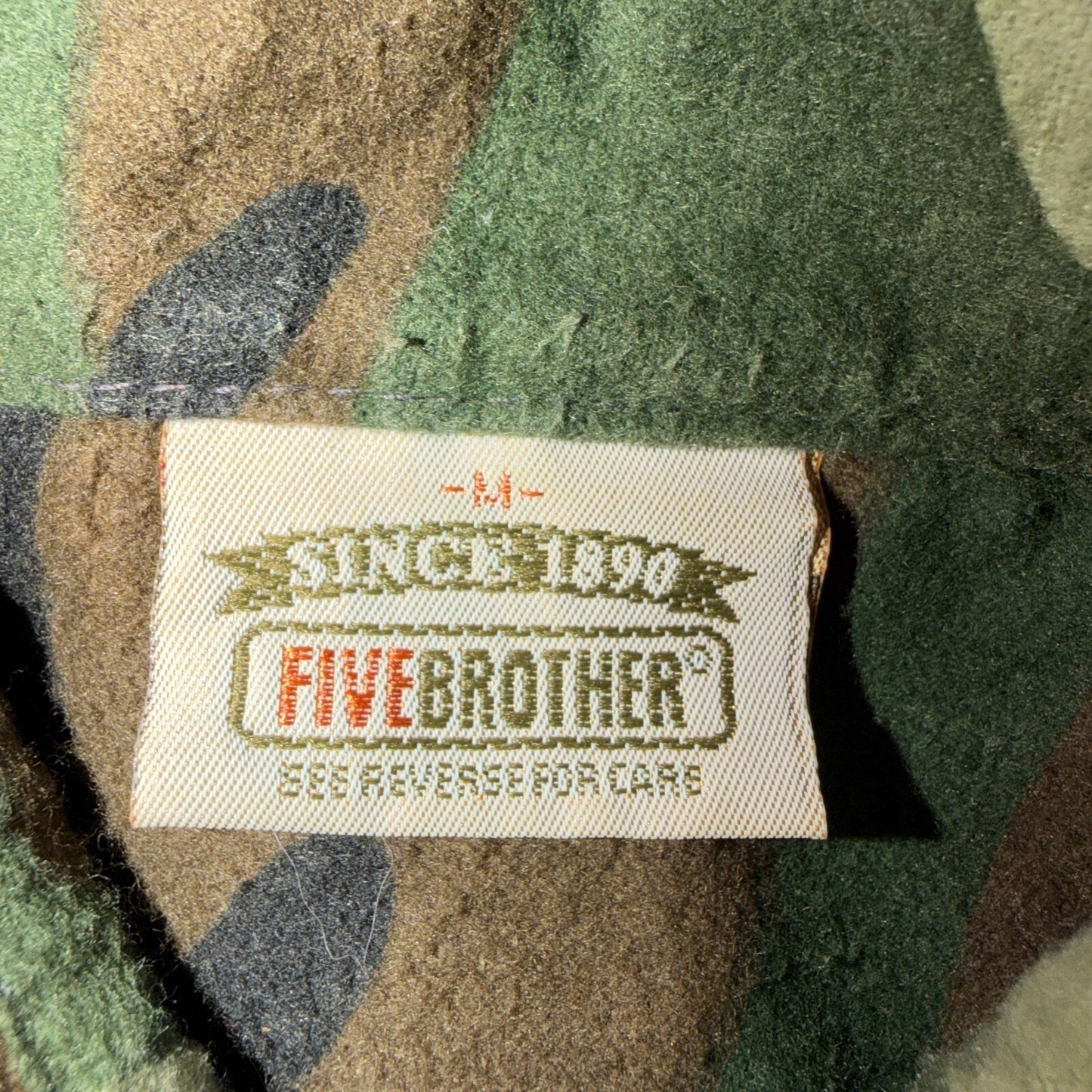VTG 90s Five Brother Camo Flannel Shirt Cotton Poly Made USA Men's Medium