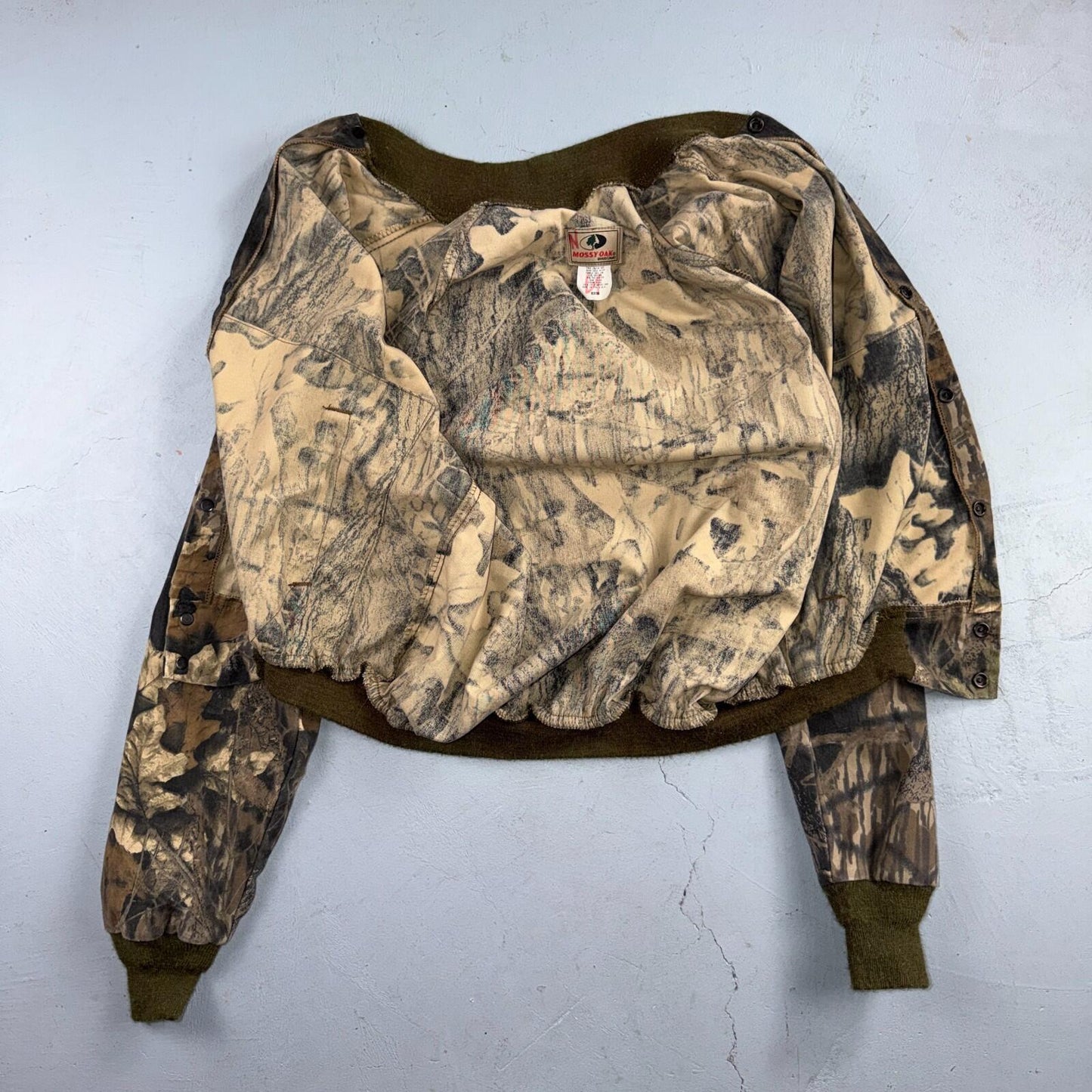 Vintage 80s Mossy Oak Camo Cotton Snap Bomber Jacket Size M USA Rare