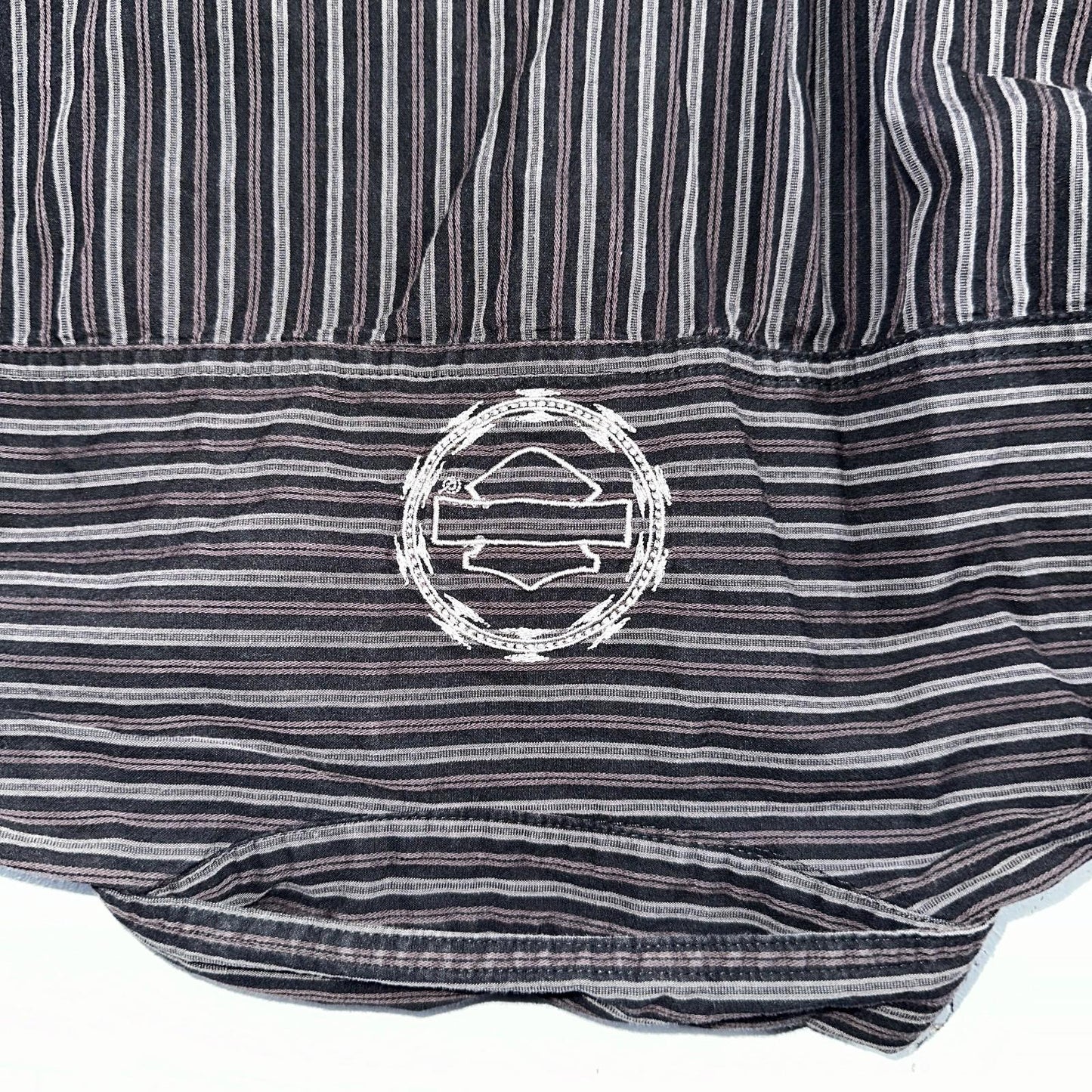 Harley Davidson Pearl Snap Black Shirt Mens XL Striped Biker Motorcycle VTG