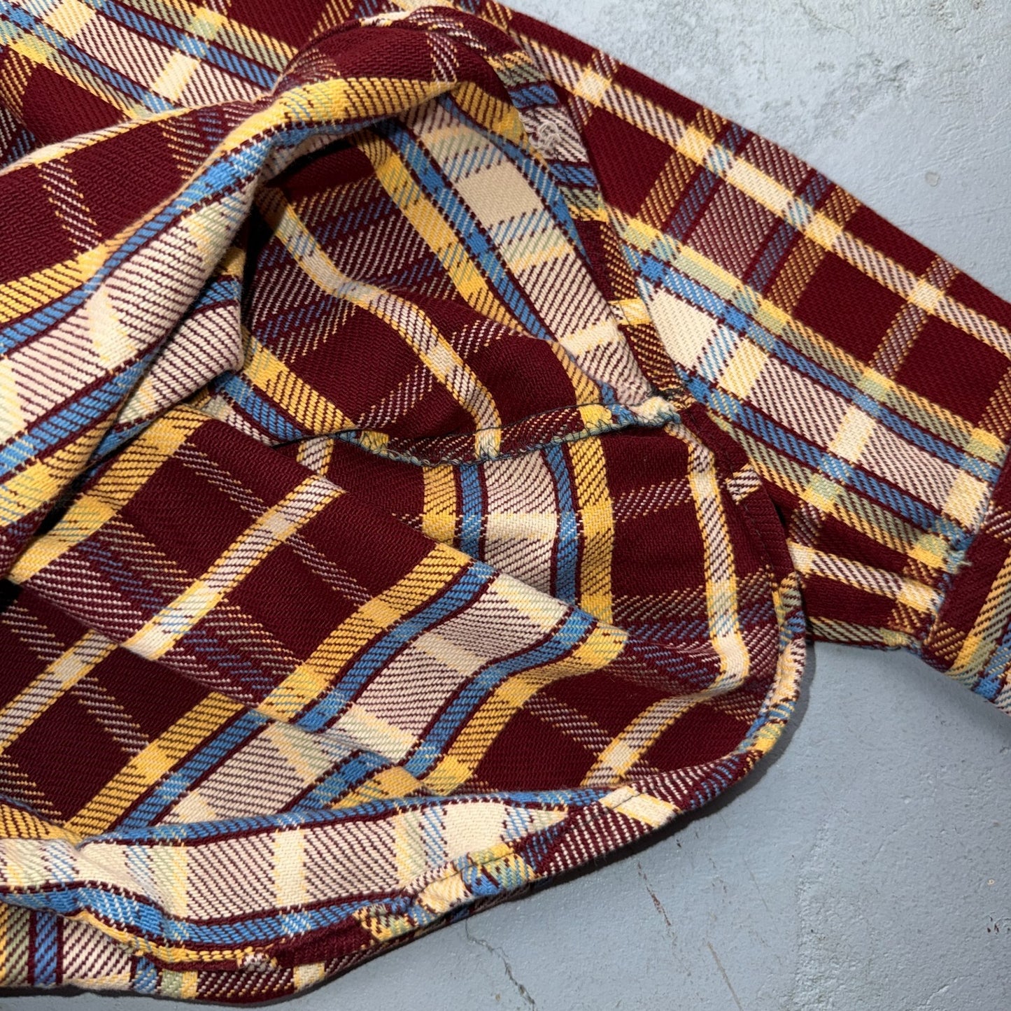 VTG 70s Burgundy Plaid Heavy Flannel Work Shirt Grunge Button Front Penneys Mac