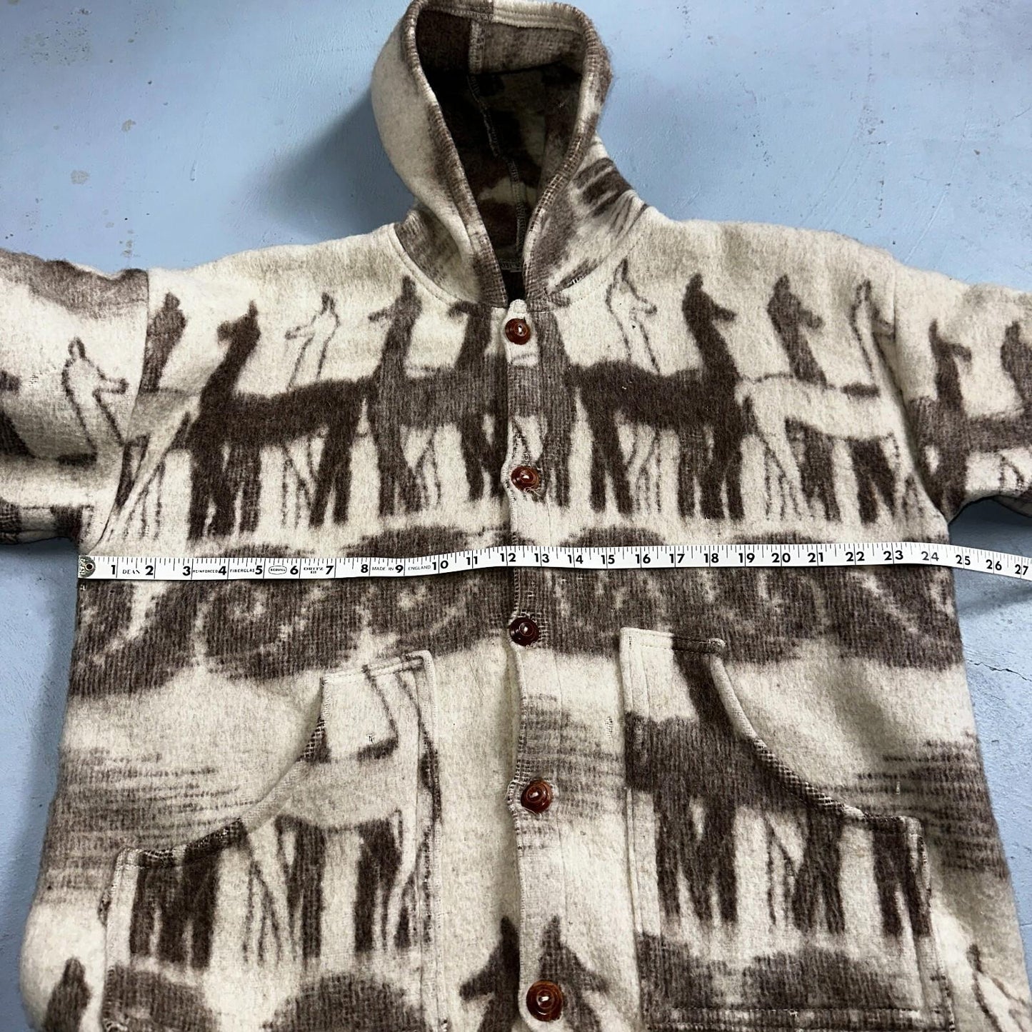 1970s Wool Lama Bird Coat Mens Jacket Size L Sweater Button Up 70s Rockabilly